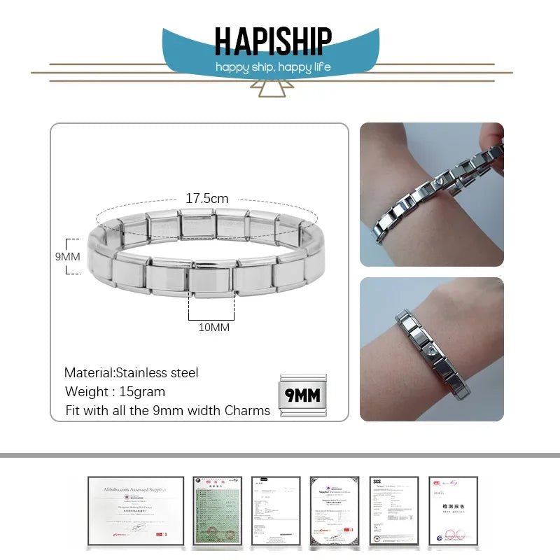 Hapiship New Women's Jewelry 9mm Width Itanlian Elastic Charm Bracelet Fashion Stainless Steel Bangle ST- - Too-Eazy