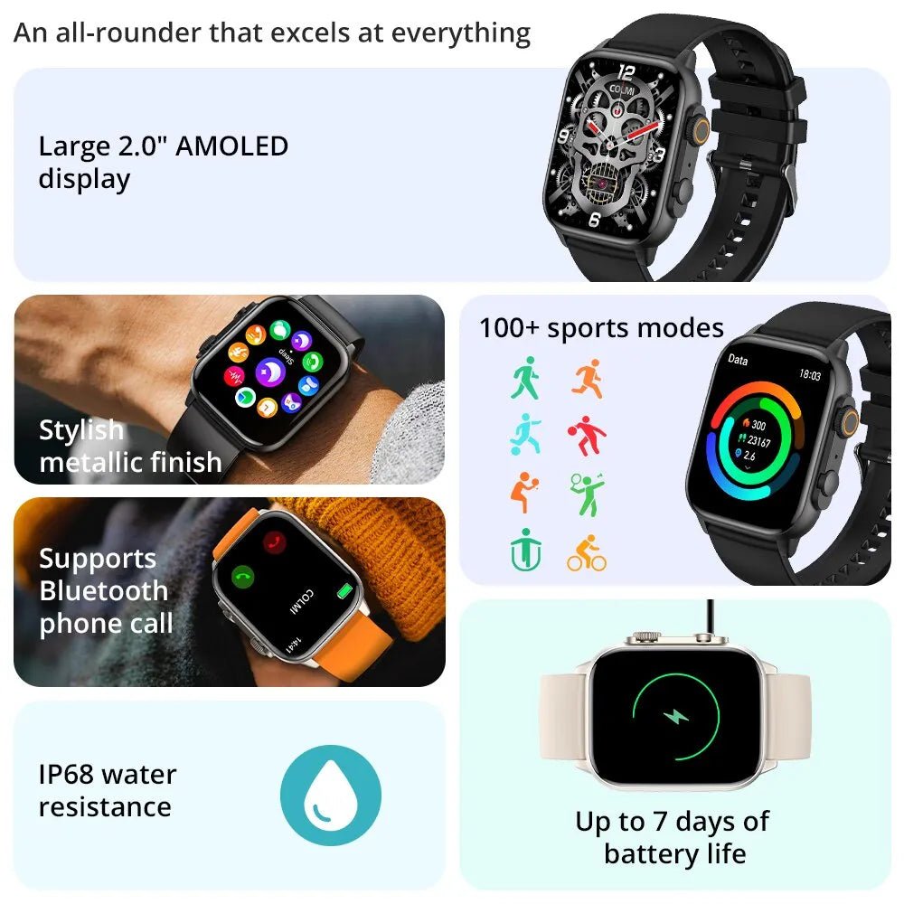 COLMI C81 2.0 Inch AMOLED Smartwatch Support AOD 100 Sports Modes IP68 Waterproof Smart Watch Men Women PK Ultra Series 8 - Too-Eazy