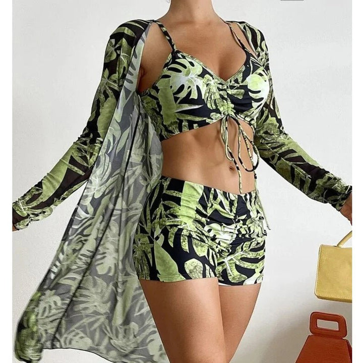 Summer Print Swimsuits Tankini Sets Female Swimwear Push Up For Beach Wear Three-Piece Bathing Suits Pool Women's Swimming Suit - Too-Eazy