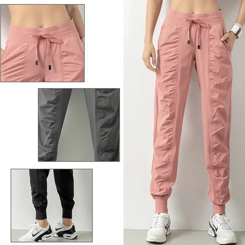 Fabric Drawstring Running Sport Joggers Women Quick Dry Athletic Gym Fitness Sweatpants with Two Side Pockets Exercise Pants - Too-Eazy